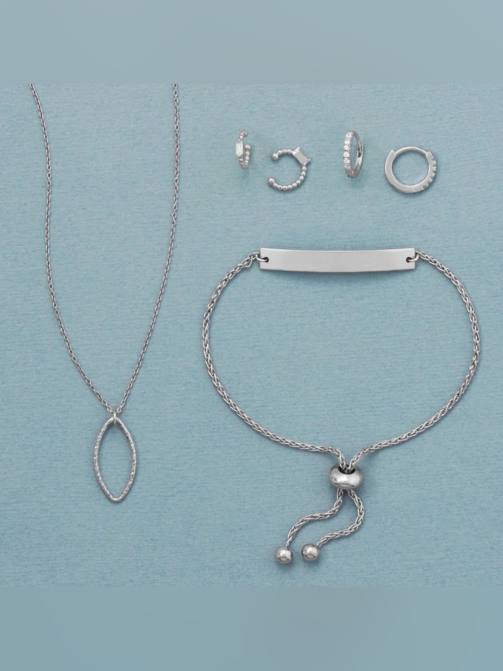 Ear Cuffs, necklace with pendant, bracelet, and earrings Rhodium 925 Jewelry Set